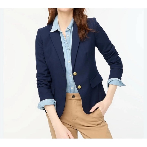 J. Crew Schoolboy Navy Blue Wool Blend Blazer Gold Buttons Size 2 Preppy - Picture 1 of 10